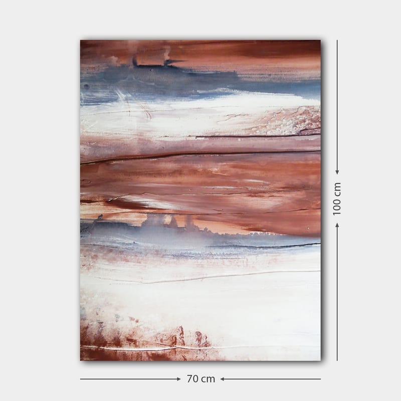 Lerretsbilde 70x100 cm - Abstrakt landskap med myke fargeoverganger i jordfarger - Rødbrun / Grå / Hvit - Innredning - Bilder & kunst - Lerretsbilder