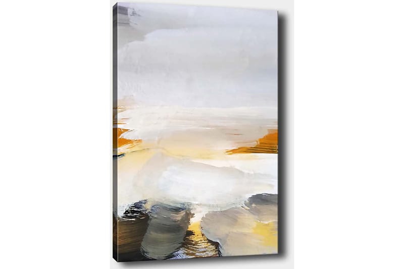 Lerretsbilde 70x100 cm - Abstrakt landskap med myke fargeoverganger og lyse toner - Grå / Hvit / Gul - Innredning - Bilder & kunst - Lerretsbilder