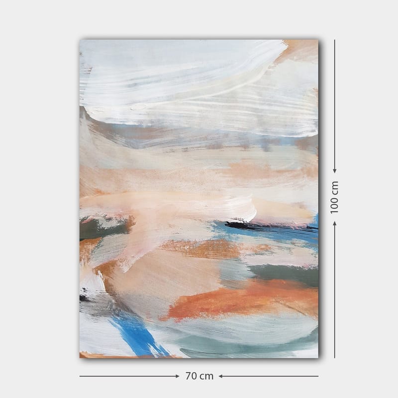 Lerretsbilde 70x100 cm - Abstrakt landskap med myke fargeoverganger som skaper en rolig atmosfære - Lys blå / Terrakotta / Grønn - Innredning - Bilder & kunst - Lerretsbilder