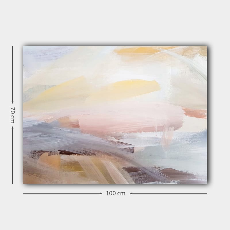 Lerretsbilde 70x100 cm - Abstrakt landskap med myke fargeoverganger som skaper en rolig og harmonisk følelse - Lys rosa / Lys gul / Lys blå - Innredning - Bilder & kunst - Lerretsbilder