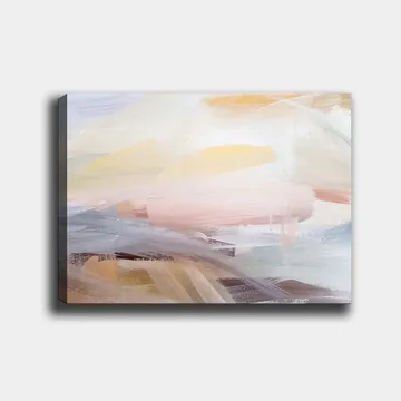 Lerretsbilde 70x100 cm - Abstrakt landskap med myke fargeoverganger som skaper en rolig og harmonisk følelse - Lys rosa / Lys gul / Lys blå - Innredning - Bilder & kunst - Lerretsbilder