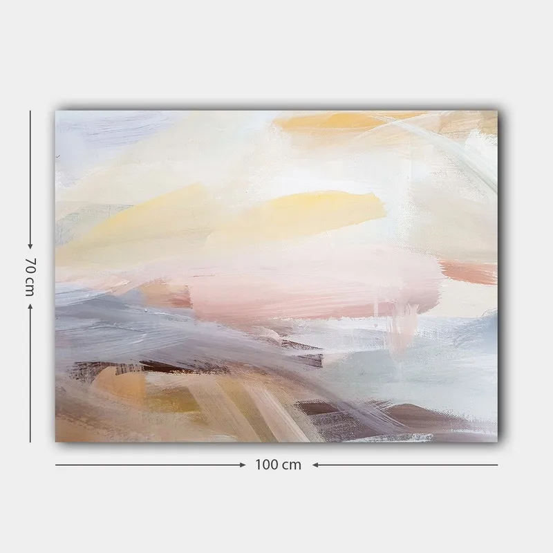 Lerretsbilde 70x100 cm - Abstrakt landskap med myke fargeoverganger som skaper en rolig og harmonisk følelse - Lys rosa / Lys gul / Lys blå - Innredning - Bilder & kunst - Lerretsbilder