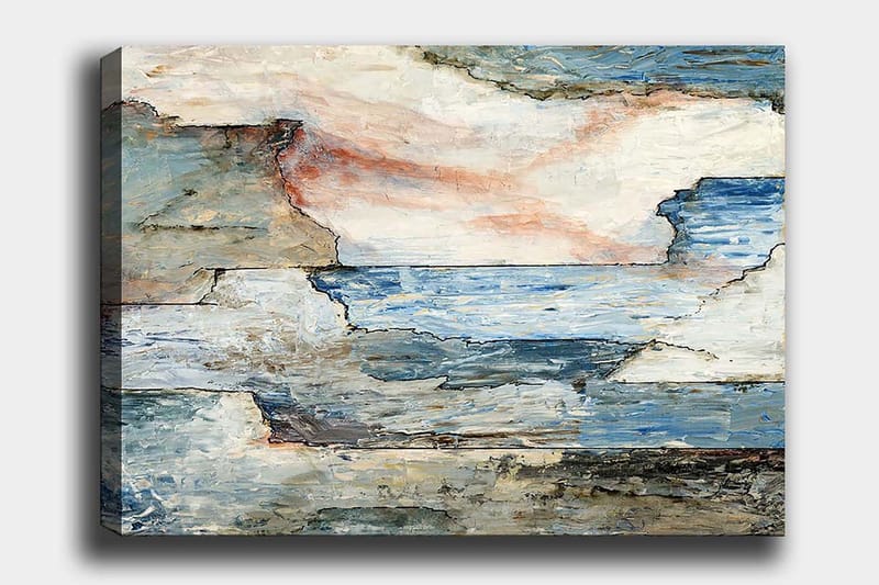 Lerretsbilde 70x100 cm - Abstrakt landskap med myke linjer og harmoniske fargeoverganger som skildrer hav og himmel - Blå / Grå / Hvit - Innredning - Bilder & kunst - Lerretsbilder