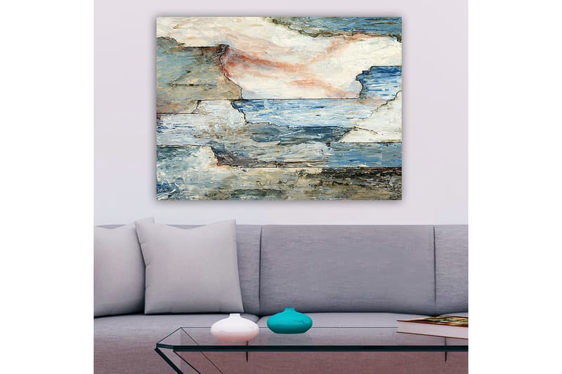 Lerretsbilde 70x100 cm - Abstrakt landskap med myke linjer og harmoniske fargeoverganger som skildrer hav og himmel - Blå / Grå / Hvit - Innredning - Bilder & kunst - Lerretsbilder