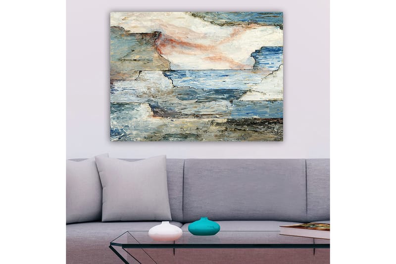 Lerretsbilde 70x100 cm - Abstrakt landskap med myke linjer og harmoniske fargeoverganger som skildrer hav og himmel - Blå / Grå / Hvit - Innredning - Bilder & kunst - Lerretsbilder