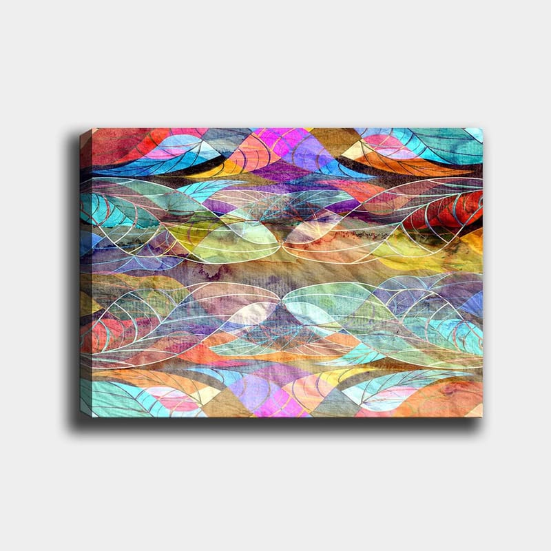 Lerretsbilde 70x100 cm - Abstrakt mønster av bølgende former i harmoniske farger, Turkis / Lilla / Rød