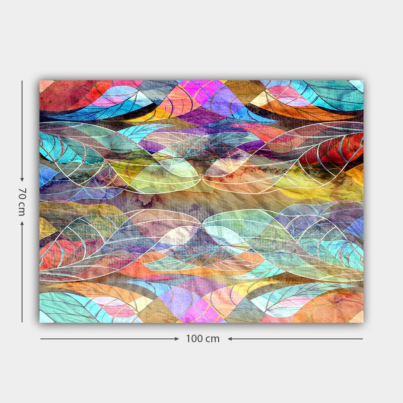 Lerretsbilde 70x100 cm - Abstrakt mønster av bølgende former i harmoniske farger - Turkis / Lilla / Rød - Innredning - Bilder & kunst - Lerretsbilder