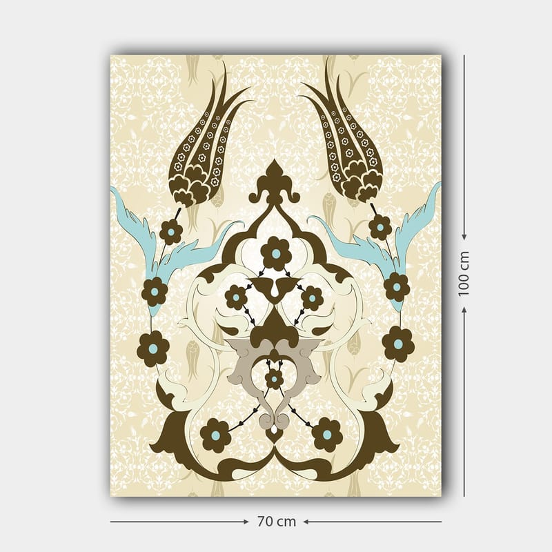 Lerretsbilde 70x100 cm - Abstrakt mønster med blomster- og plantemotiver i et elegant design - Mørk brun / Lys blå / Beige - Innredning - Bilder & kunst - Lerretsbilder