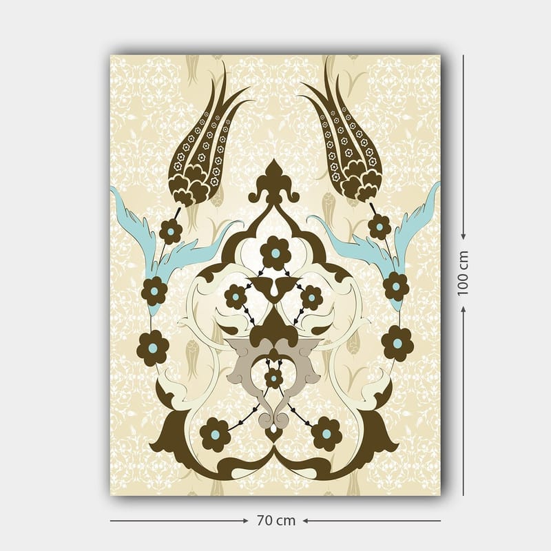 Lerretsbilde 70x100 cm - Abstrakt mønster med blomster- og plantemotiver i et elegant design - Mørk brun / Lys blå / Beige - Innredning - Bilder & kunst - Lerretsbilder