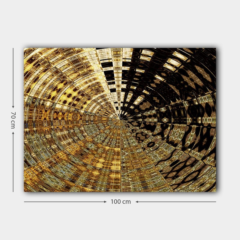 Lerretsbilde 70x100 cm - Abstrakt mønster med sirkulære former i gull og svart - Gull / Svart - Innredning - Bilder & kunst - Lerretsbilder