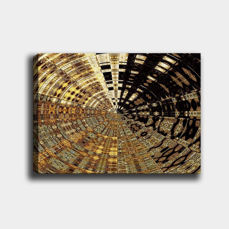 Lerretsbilde 70x100 cm - Abstrakt mønster med sirkulære former i gull og svart, Gull / Svart