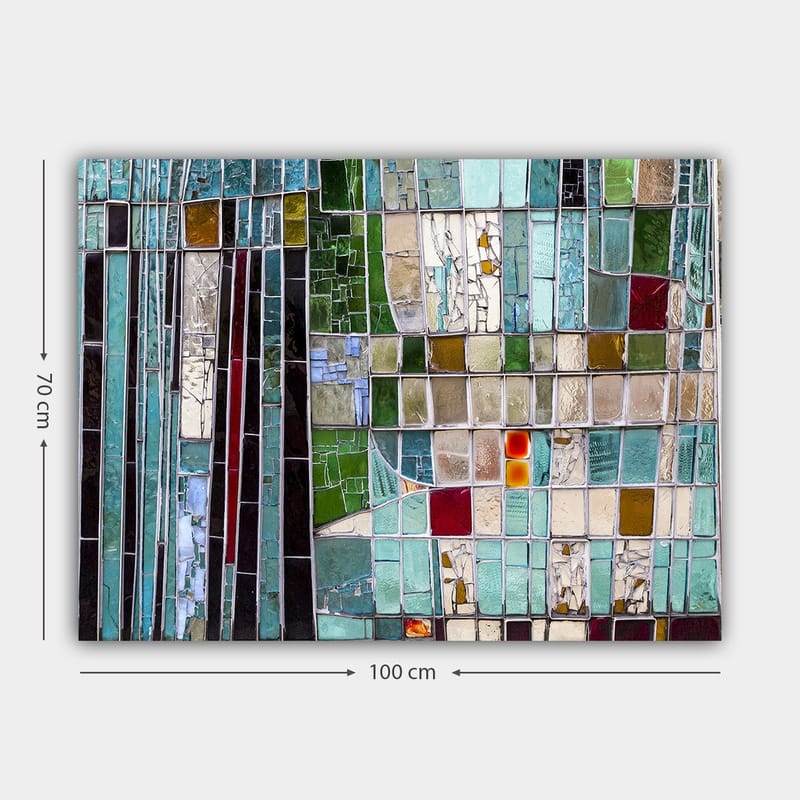 Lerretsbilde 70x100 cm - Abstrakt mosaikk med geometriske former i forskjellige nyanser av grønt og blått - Turkis / Grønn / Rød - Innredning - Bilder & kunst - Lerretsbilder