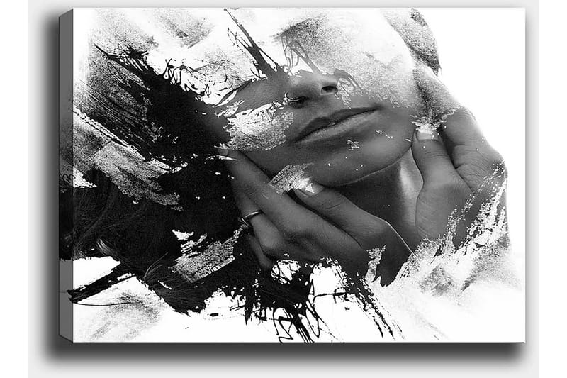 Lerretsbilde 70x100 cm - Abstrakt skildring av en ansiktsprofil med hender som berører ansiktet - Svart / Hvit / Grå - Innredning - Bilder & kunst - Lerretsbilder