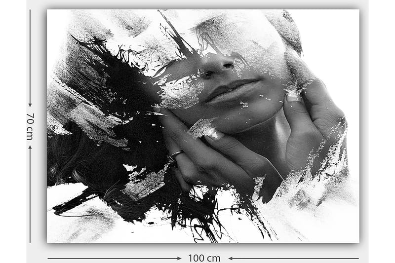 Lerretsbilde 70x100 cm - Abstrakt skildring av en ansiktsprofil med hender som berører ansiktet - Svart / Hvit / Grå - Innredning - Bilder & kunst - Lerretsbilder
