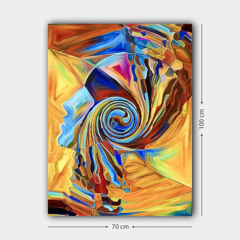 Lerretsbilde 70x100 cm - Abstrakt skulptur som viser en spiralformet ansiktsprofil i varme farger - Oransje / Blå / Brun - Innredning - Bilder & kunst - Lerretsbilder