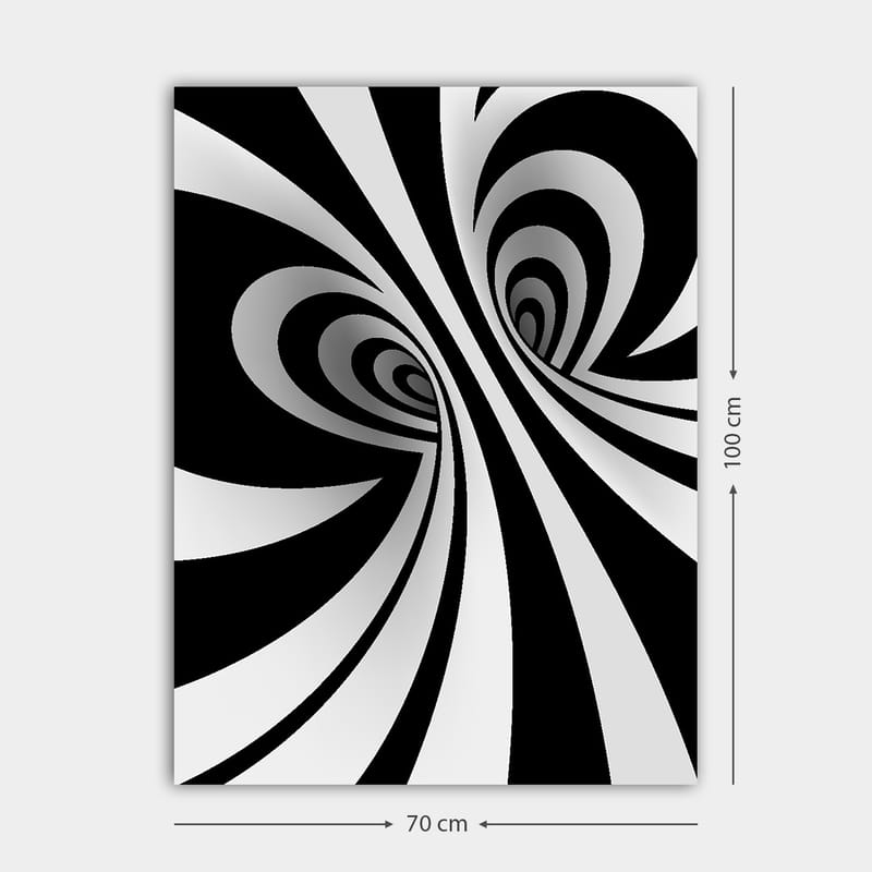 Lerretsbilde 70x100 cm - Abstrakt svart-hvitt mønster med buede linjer som skaper en illusjon av dybde - Svart / Hvit / Grå - Innredning - Bilder & kunst - Lerretsbilder