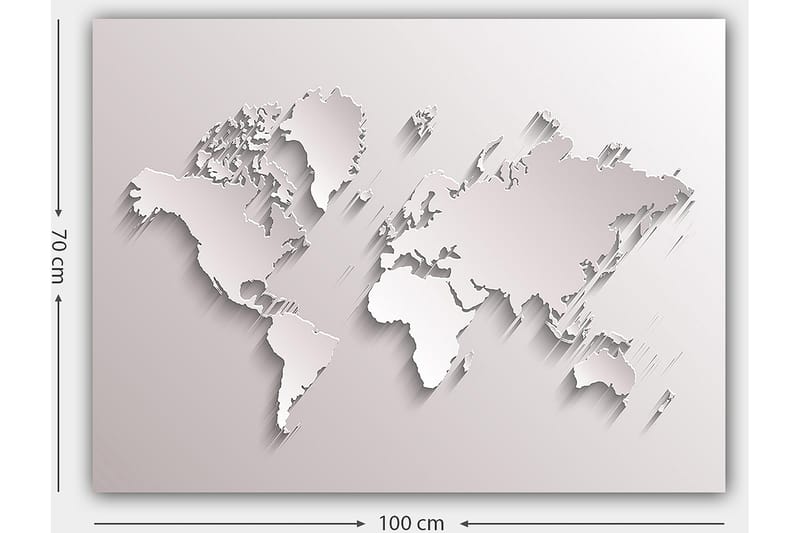 Lerretsbilde 70x100 cm - Abstrakt verdenskart i skulpturell stil - Hvit / Lys grå - Innredning - Bilder & kunst - Lerretsbilder