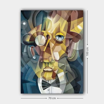 Lerretsbilde 70x100 cm - Abstrakt portrett av en mann i elegant dress og et uttrykksfullt utseende - Gull / Blå / Beige - Innredning - Bilder & kunst - Lerretsbilder
