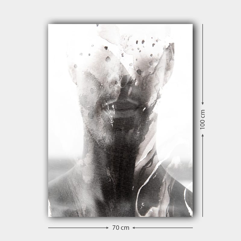 Lerretsbilde 70x100 cm - Abstrakt portrett av en mann med uskarpe og flytende linjer som skaper en drømmeaktig følelse - Svart / Grå / Hvit - Innredning - Bilder & kunst - Lerretsbilder