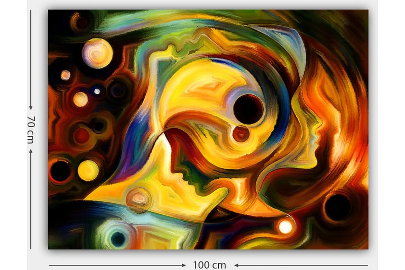 Lerretsbilde 70x100 cm - Abstrakt portrett av to ansikter forent i en fargerik komposisjon - Gull / Rød / Svart - Innredning - Bilder & kunst - Lerretsbilder