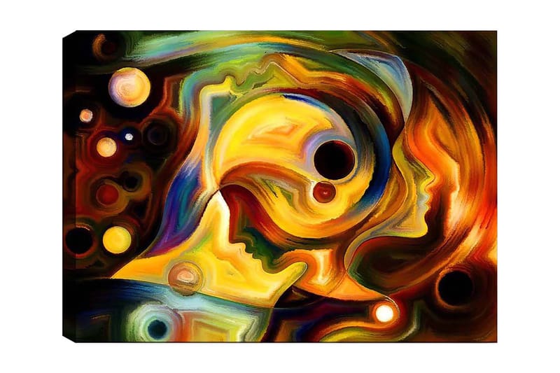 Lerretsbilde 70x100 cm - Abstrakt portrett av to ansikter forent i en fargerik komposisjon - Gull / Rød / Svart - Innredning - Bilder & kunst - Lerretsbilder