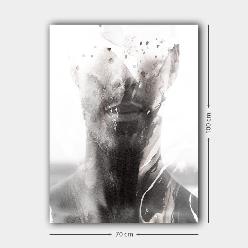 Lerretsbilde 70x100 cm - Abstrakt portrett av en mann med uskarpe og flytende linjer som skaper en drømmeaktig følelse - Svart / Grå / Hvit - Innredning - Bilder & kunst - Lerretsbilder
