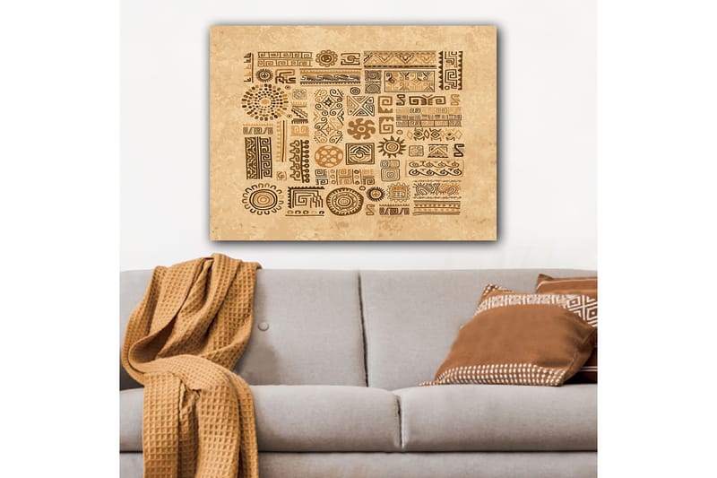 Lerretsbilde 70x100 cm - Abstrakte mønstre og symboler i en jordnær stil - Lys brun / Mørk brun / Beige - Innredning - Bilder & kunst - Lerretsbilder