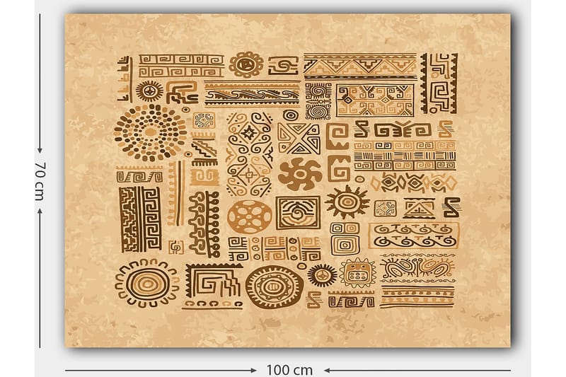 Lerretsbilde 70x100 cm - Abstrakte mønstre og symboler i en jordnær stil - Lys brun / Mørk brun / Beige - Innredning - Bilder & kunst - Lerretsbilder