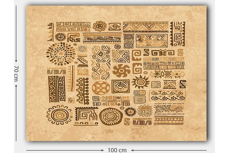 Lerretsbilde 70x100 cm - Abstrakte mønstre og symboler i en jordnær stil - Lys brun / Mørk brun / Beige - Innredning - Bilder & kunst - Lerretsbilder