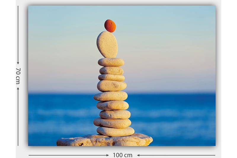Lerretsbilde 70x100 cm - Balansert stabel med steiner med en rød stein på toppen - Lys grå / Beige / Rød - Innredning - Bilder & kunst - Lerretsbilder