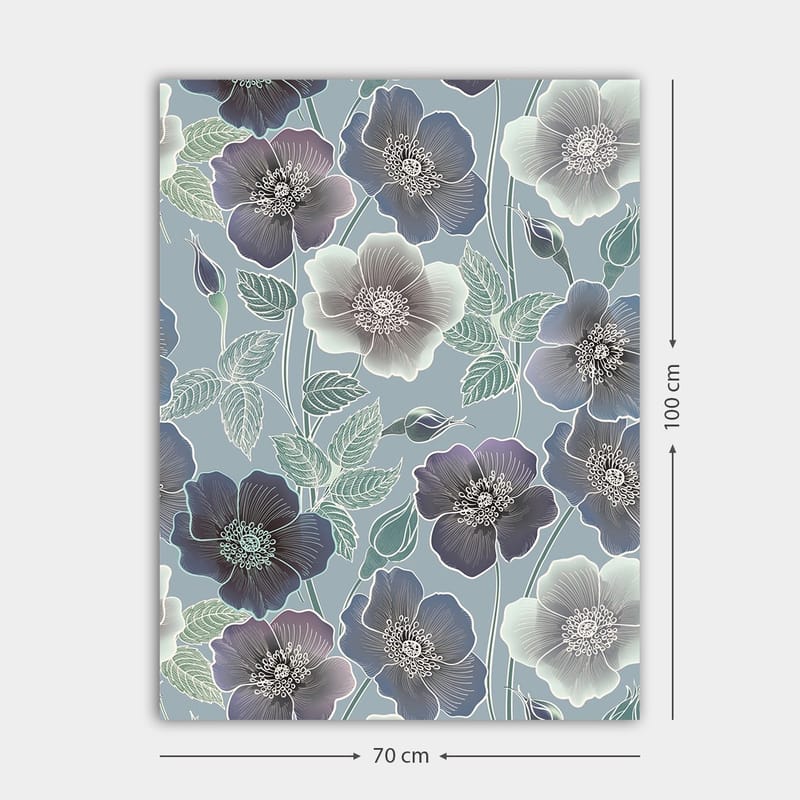 Lerretsbilde 70x100 cm - Blomster i forskjellige nyanser av blått og lilla med detaljert bladverk - Mørk blå / Lys blå / Lilla - Innredning - Bilder & kunst - Lerretsbilder