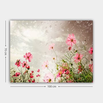 Lerretsbilde 70x100 cm - Blomster i forskjellige nyanser av rosa som vokser mot en dempet bakgrunn - Rosa / Grønn - Innredning - Bilder & kunst - Lerretsbilder