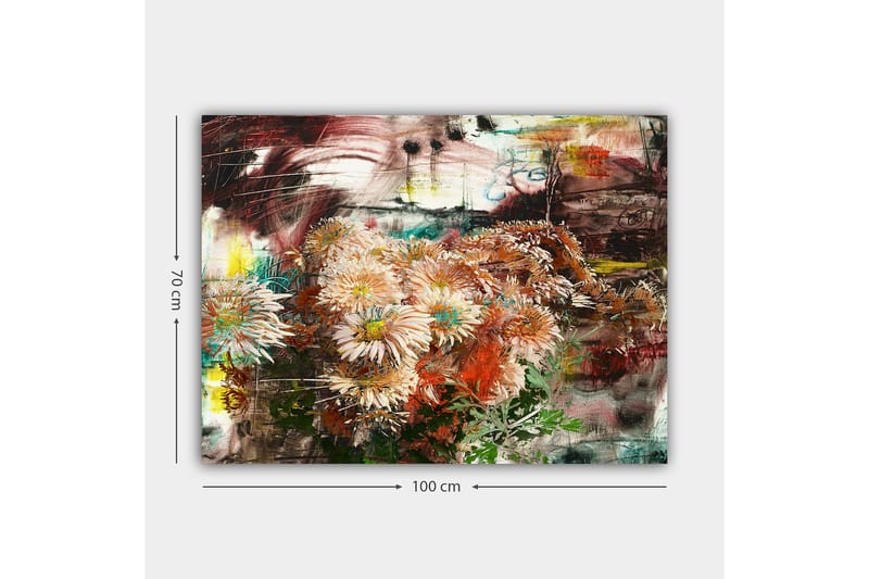 Lerretsbilde 70x100 cm - Blomsterbukett i forskjellige nyanser av rosa og oransje - Rosa / Oransje / Grønn - Innredning - Bilder & kunst - Lerretsbilder
