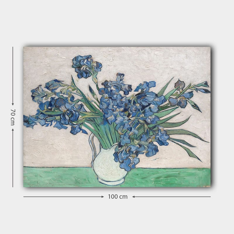 Lerretsbilde 70x100 cm - Bukett med irisblomster i en hvit vase - Blå / Grønn - Innredning - Bilder & kunst - Lerretsbilder