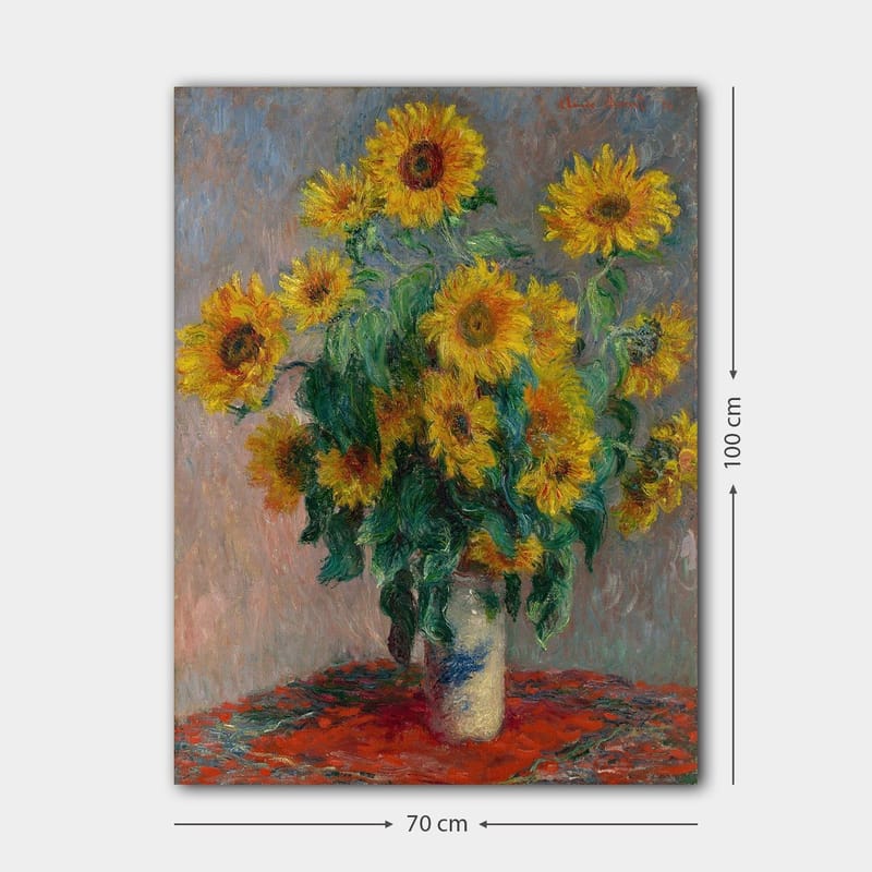 Lerretsbilde 70x100 cm - Bukett med solsikker i vase - Gul / Grønn / Rød - Innredning - Bilder & kunst - Lerretsbilder