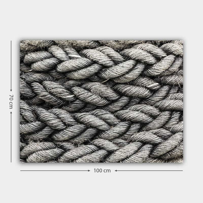 Lerretsbilde 70x100 cm - Detaljert nærbilde av flettet tau med en tekstur som fremhever strukturen og materialiteten - Grå / Svart - Innredning - Bilder & kunst - Lerretsbilder