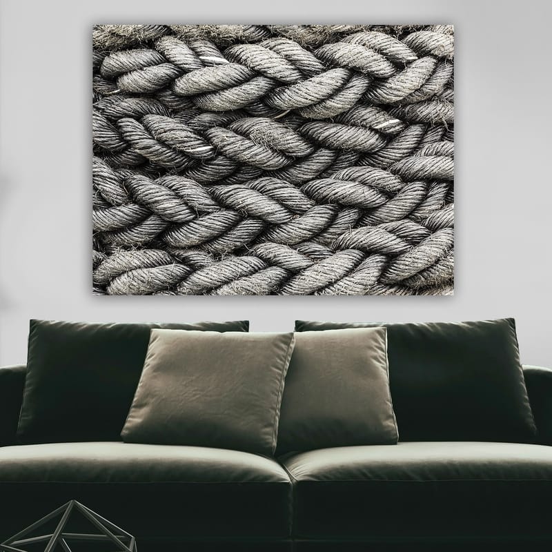 Lerretsbilde 70x100 cm - Detaljert nærbilde av flettet tau med en tekstur som fremhever strukturen og materialiteten - Grå / Svart - Innredning - Bilder & kunst - Lerretsbilder