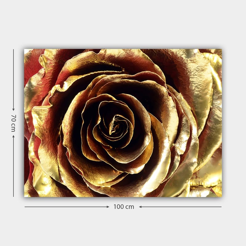 Lerretsbilde 70x100 cm - Detaljert og glitrende rose i gulltoner - Gull / Rød / Brun - Innredning - Bilder & kunst - Lerretsbilder