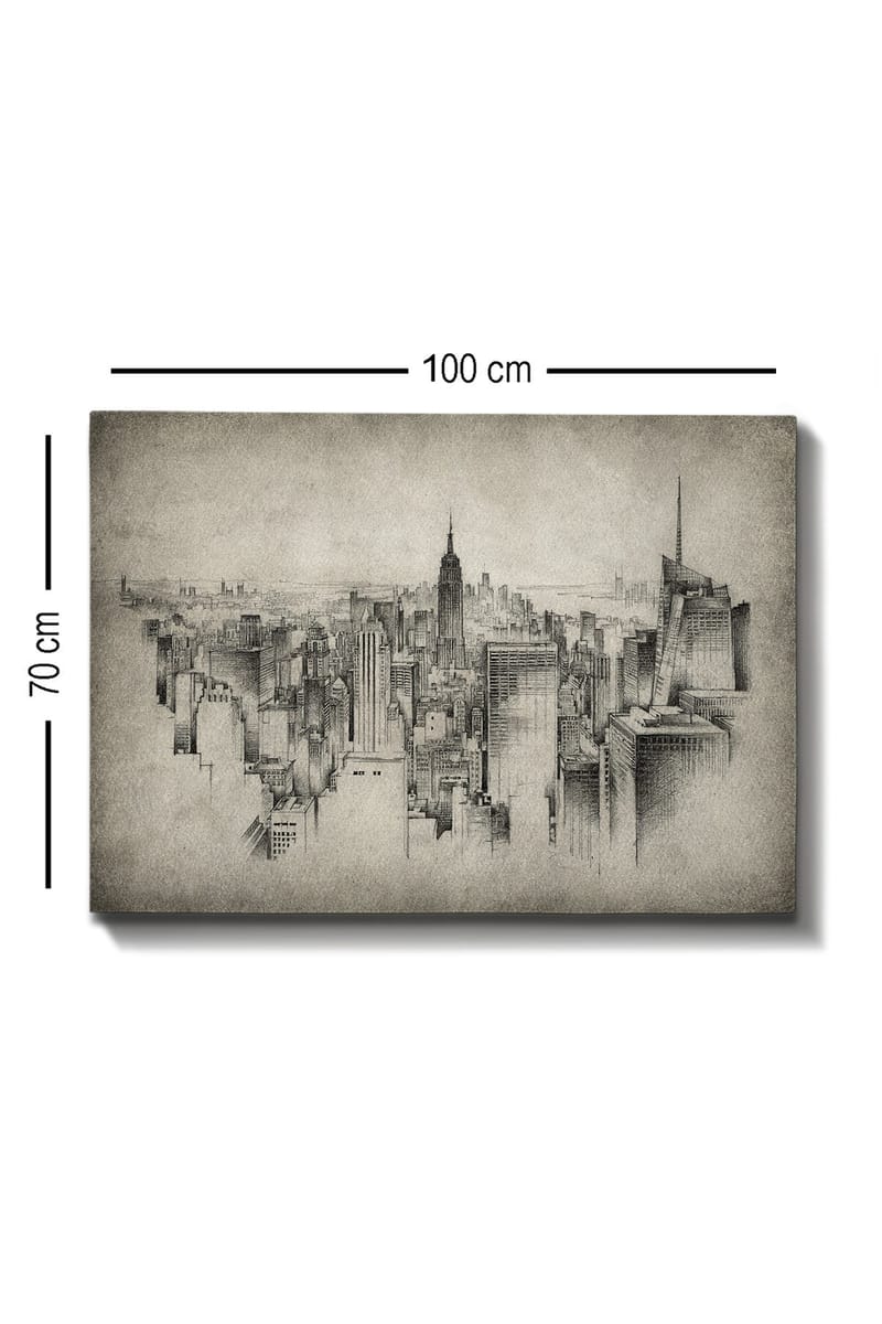 Lerretsbilde 70x100 cm - Detaljert visning av en bysilhuett med fokus på ikoniske skyskrapere - Grå / Svart - Innredning - Bilder & kunst - Lerretsbilder