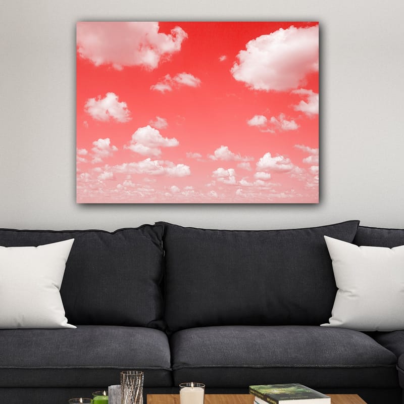 Lerretsbilde 70x100 cm - Dramatisk himmel med hvite skyer mot en rødlig bakgrunn - Rød / Hvit - Innredning - Bilder & kunst - Lerretsbilder