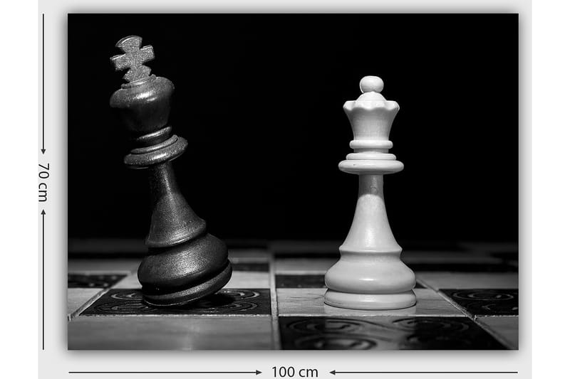 Lerretsbilde 70x100 cm - Dramatisk skildring av to sjakkkonger, en svart og en hvit, i en intens konfrontasjon - Svart / Hvit - Innredning - Bilder & kunst - Lerretsbilder
