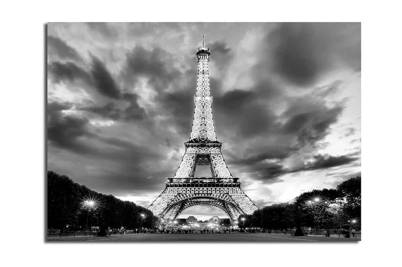 Lerretsbilde 70x100 cm - Eiffeltårnet i en dramatisk svart-hvitt-komposisjon - Svart / Hvit / Grå - Innredning - Bilder & kunst - Lerretsbilder