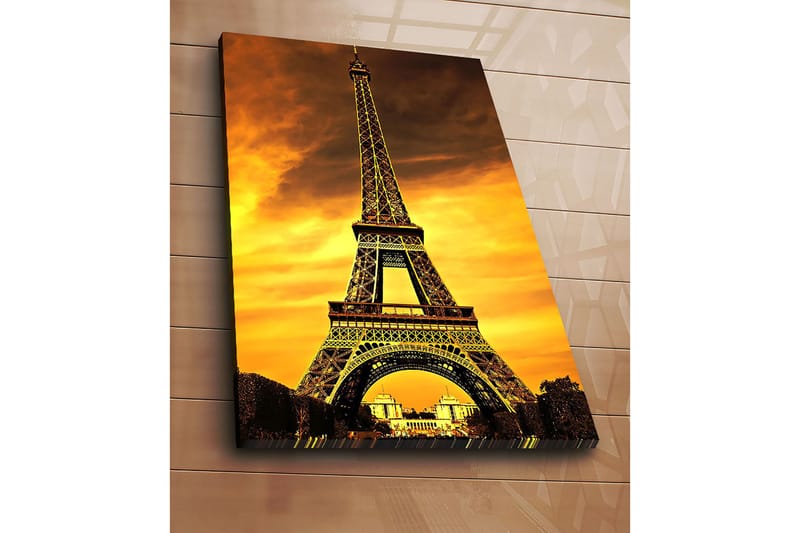 Lerretsbilde 70x100 cm - Eiffeltårnet mot en dramatisk solnedgang - Gull / Oransje / Svart - Innredning - Bilder & kunst - Lerretsbilder