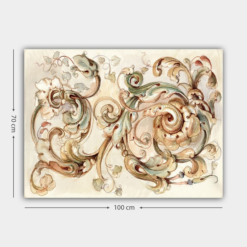 Lerretsbilde 70x100 cm - Elegant og detaljert ornamentikk med virvlende former og blomsterelementer - Grønn / Beige / Brun - Innredning - Bilder & kunst - Lerretsbilder