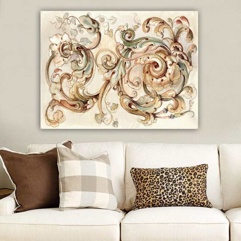 Lerretsbilde 70x100 cm - Elegant og detaljert ornamentikk med virvlende former og blomsterelementer - Grønn / Beige / Brun - Innredning - Bilder & kunst - Lerretsbilder