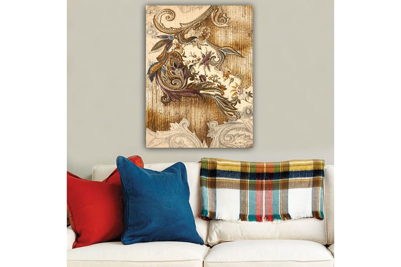 Lerretsbilde 70x100 cm - Elegant og detaljert planteinspirert dekorasjon med buede former og blomstermønstre - Gull / Brun / Beige - Innredning - Bilder & kunst - Lerretsbilder