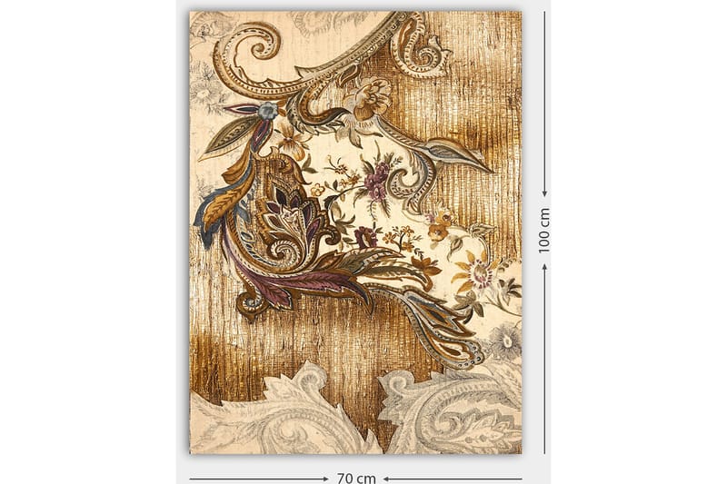 Lerretsbilde 70x100 cm - Elegant og detaljert planteinspirert dekorasjon med buede former og blomstermønstre - Gull / Brun / Beige - Innredning - Bilder & kunst - Lerretsbilder