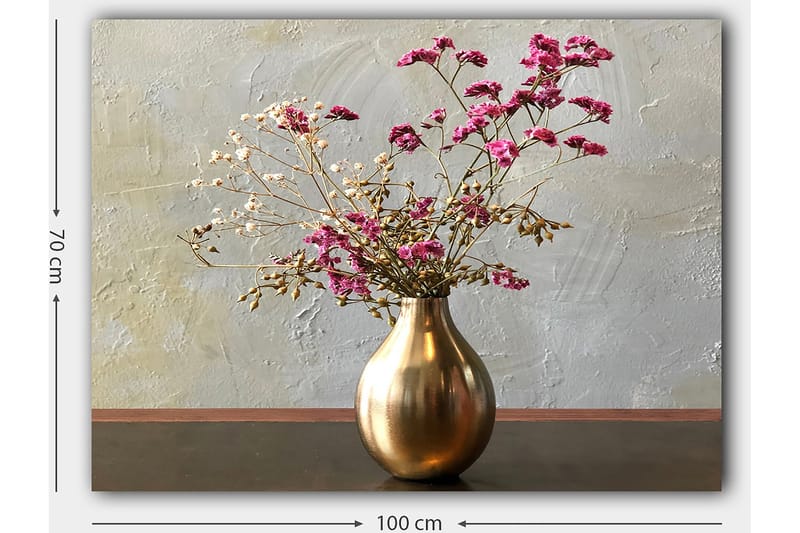 Lerretsbilde 70x100 cm - Elegant vase med tørkede blomster i rosa og beige nyanser - Gull / Rosa / Beige - Innredning - Bilder & kunst - Lerretsbilder