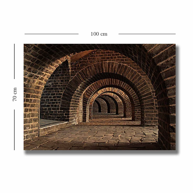 Lerretsbilde 70x100 cm - En serie buer i en gammel steinstruktur som skaper en følelse av dybde og perspektiv - Mørk brun / Grå / Beige - Innredning - Bilder & kunst - Lerretsbilder