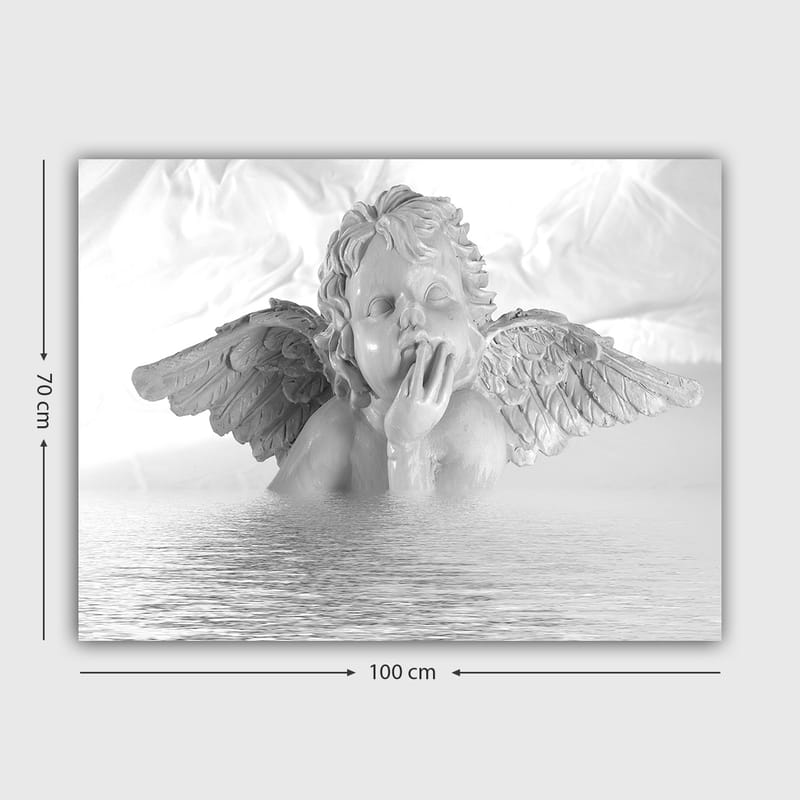 Lerretsbilde 70x100 cm - Engel med en tankefull positur delvis nedsenket i vann - Hvit / Lys grå - Innredning - Bilder & kunst - Lerretsbilder